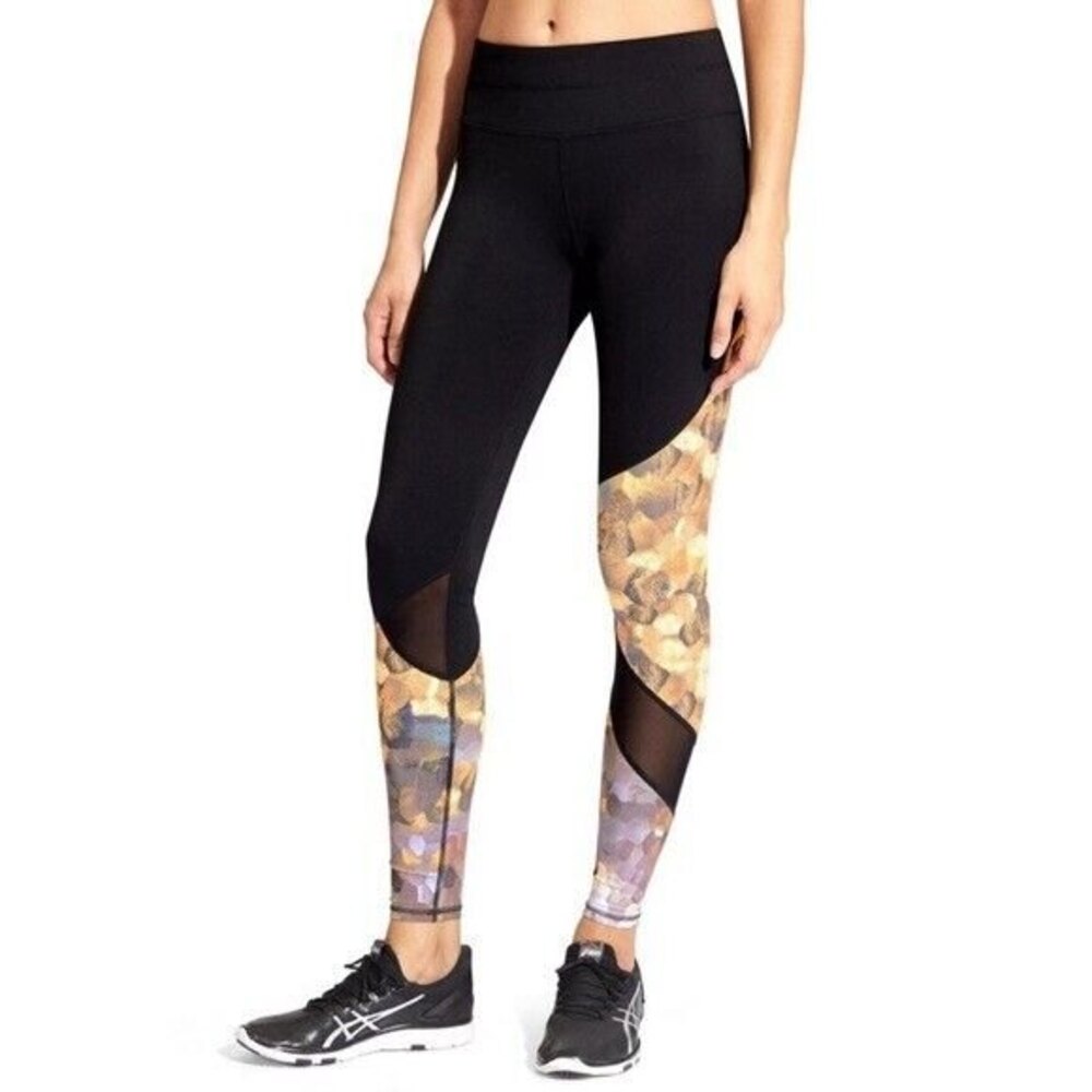 Athleta Women Asym Mesh Sonar Tight Leggings Back Zip Pocket Size S